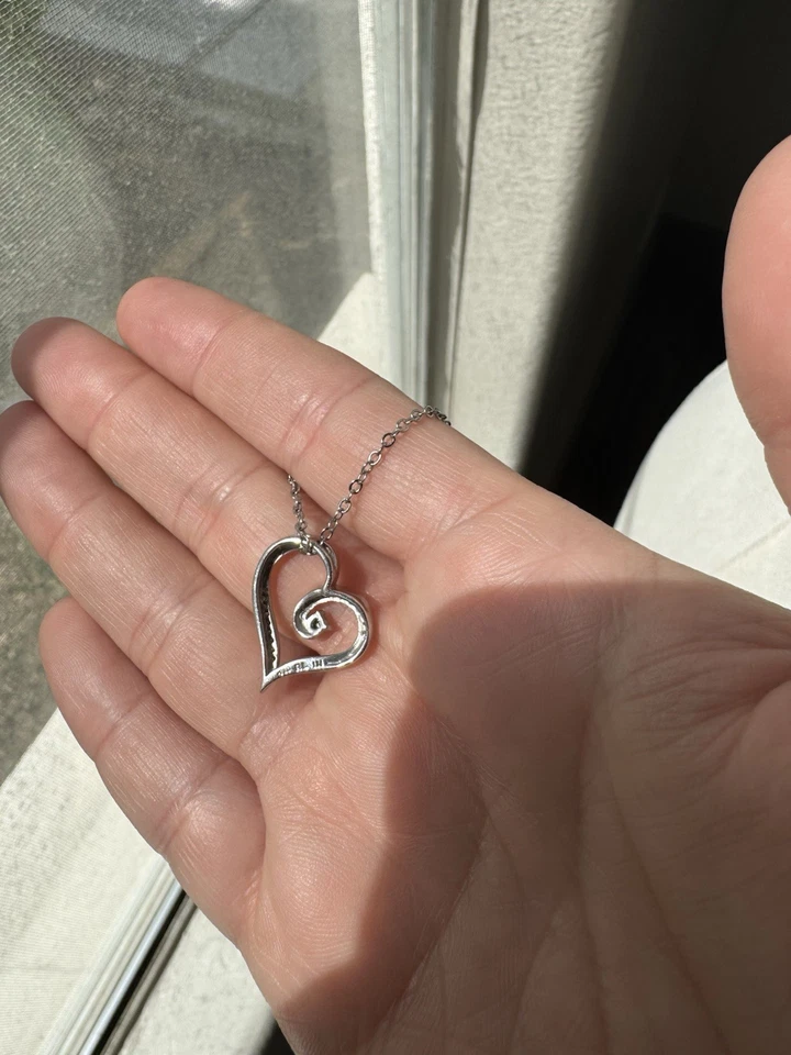 纯银开放式心形钻石项链 RL 和施华洛世奇钻石心形 — 第 4/4 张图片