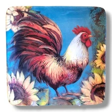 Certified International Rooster Sunflower Dessert Salad Plate 8.5" x 8.5"