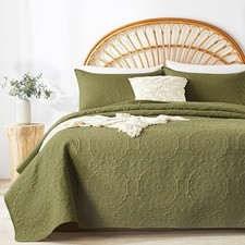 Quilt Set Queen Size, Embossing Microfiber Full/Queen 90"x96" Olive Green