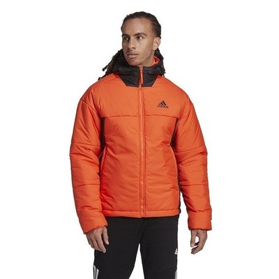Adidas Men's Outdoor BSC 3-Stripes Puffy Hooded Jacket Orange Black Size Small