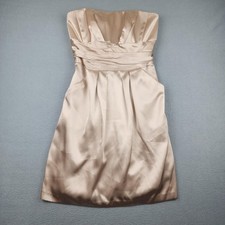 David's Bridal Dress Womens 8 Beige Strapless Ruched Satin A-Line Short Party