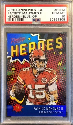 2020 Panini Prestige Heroes Patrick Mahomes Blue X/P PSA 10 Chiefs Rare POP 46