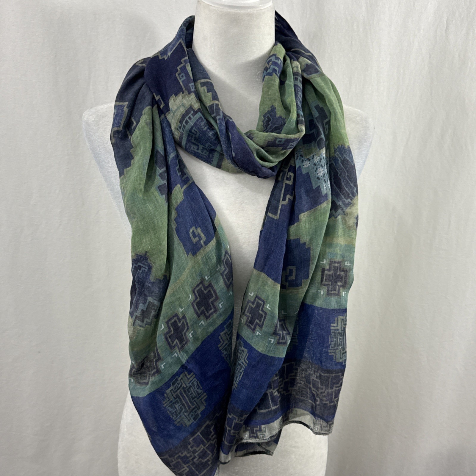Echo Geometric Print Infinity Scarf Blue/Green 24… - image 2