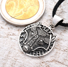 Anhänger Silber 925 Fenris Fenrir Wolf Runen 4x2,9cm / 2,8x1,9cm mit Band Viking