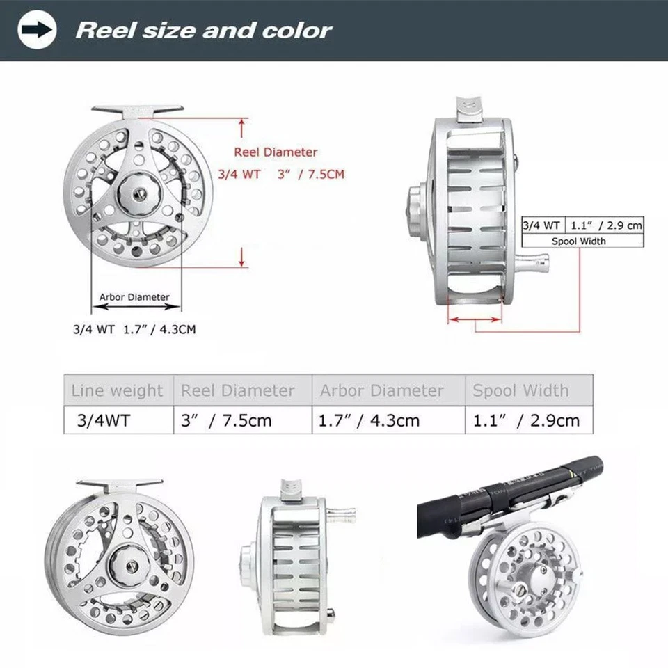 Fly Reel 3/4WT Aluminum Alloy Large Arbor Fly Fishing Reel Hand-Changed USA - Image 3 of 4