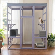 Large Cat Catio Outdoor Cat House Play  Run Enclosure Wooden Cage with Platform