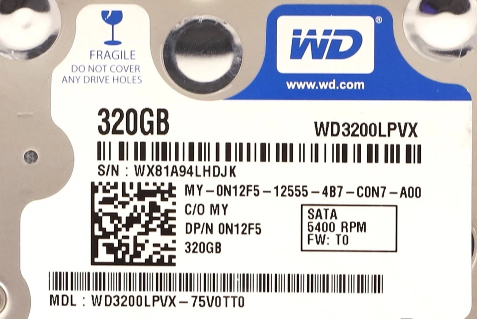 Dell WD3200LPVX 320GB 6Gb/s 8MB 5.4K RPM SATA Hard Drive Dell P/N: 0N12F5 Tested - Image 2 of 2