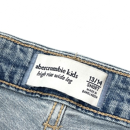 Abercrombie Kids Blue High Rise Distressed Wide Leg Jeans Girls’ 13/14 Short - Picture 5 of 12