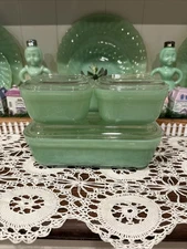 Anchor Hocking Fire King Jadeite Refrigerator Dish Set of 3 with Lids