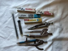 Vintage Lot Of Assorted Pencils Erasers Lead And Writing Compasses Scripto