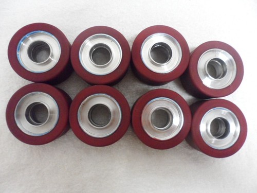 Vintage Set of (8) Maroon Skate Wheels 62mm 38mm 90a Aluminum Hubs - Picture 3 of 14
