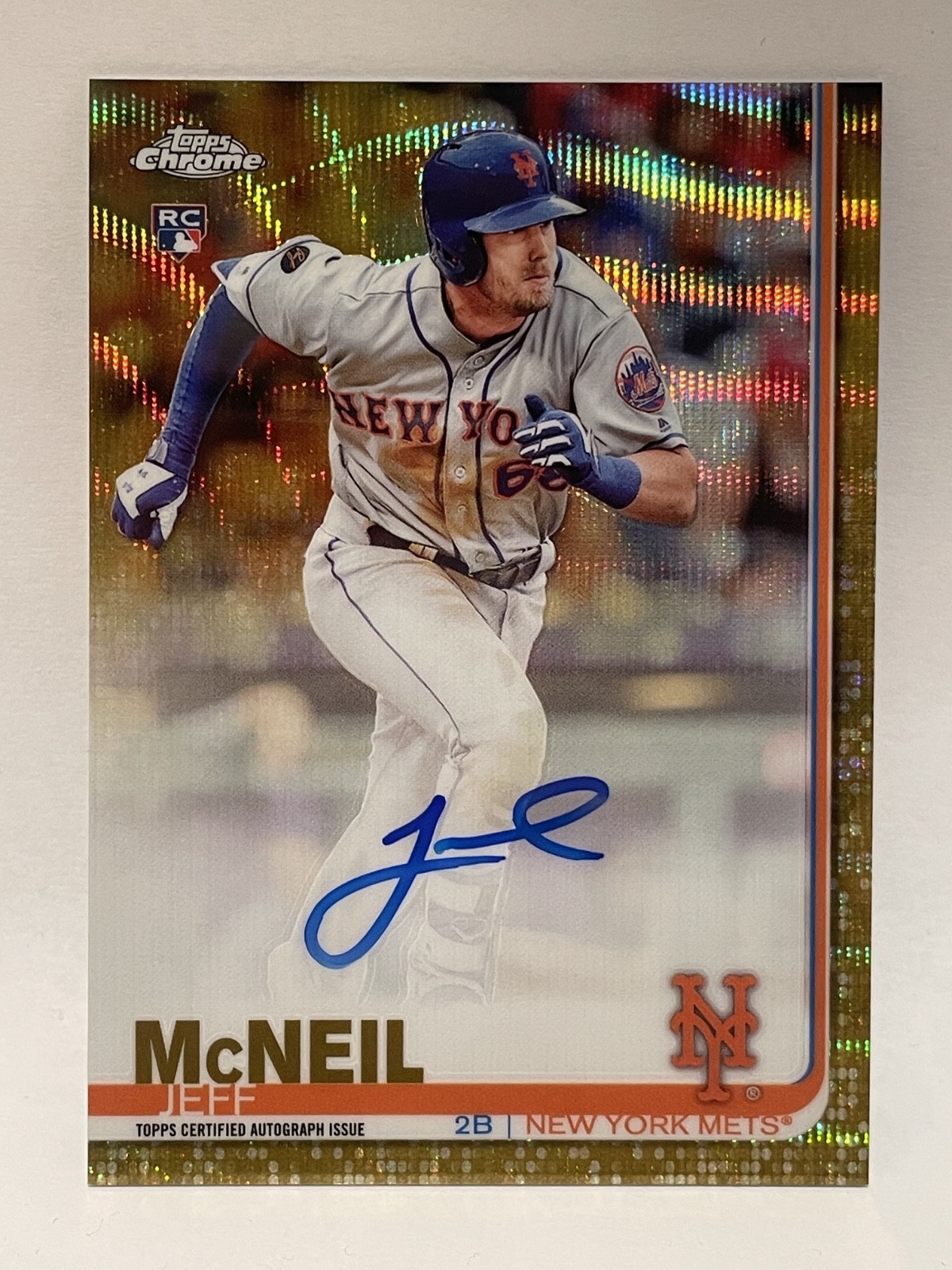 2019 Topps Chrome Jeff McNeil Gold Wave Rookie Auto /50