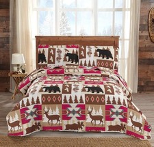 Rustic Quilt Set Full/Queen Size 90"x90" Lodge Cabin Full/Queen, Red Brown