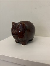 Vintage R Moss ltd Mini Brown Glazed Ceramic Money Piggy Bank 1027 & Stopper Pig