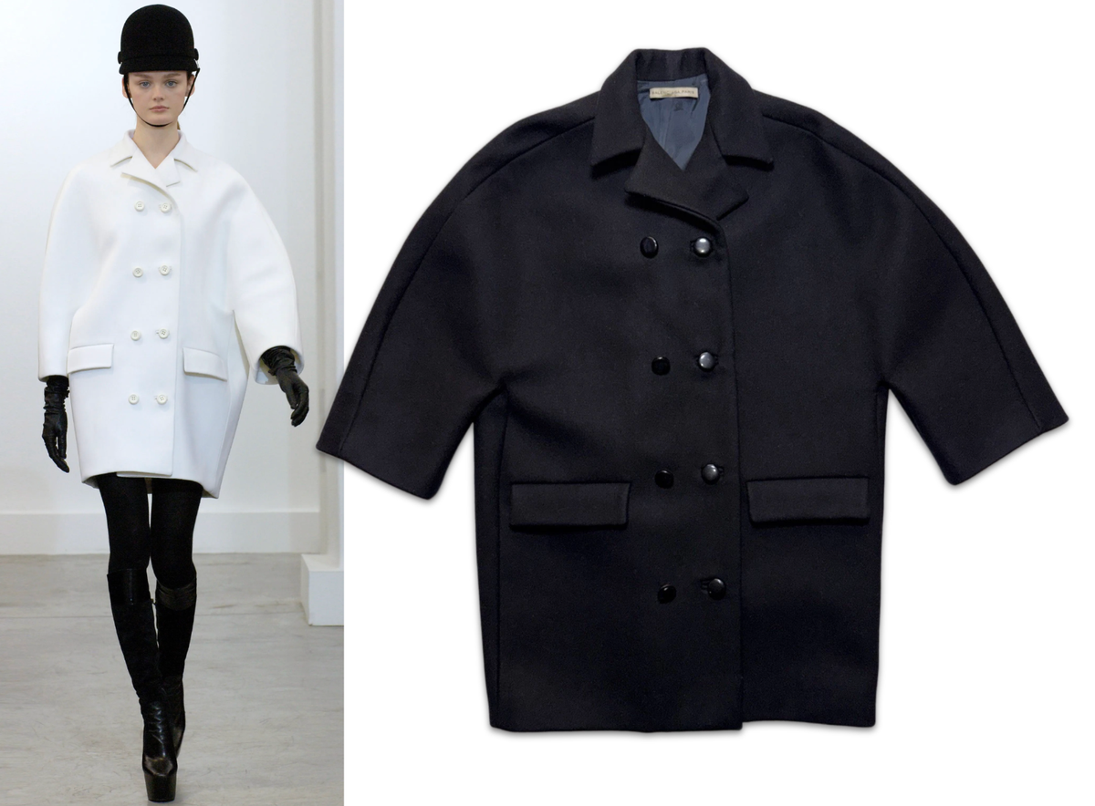 〈 Balenciaga 〉Vintage Wool Coat ＊ Vintage Balenciaga Fall 2006 Black Wool Cocoon Egg Coat 42 Couture