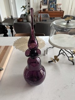 Vintage Rainbow? Blenko? Decanter Purple Crackle Glass Huge Stopper Mint LOOK