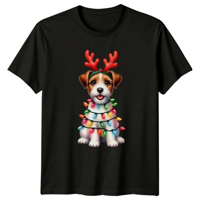 Weihnachten Hund Rentier Geweih Lichter Feiertage Herren T-Shirt Damen Grafik Tee
