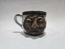 Handmade Stoneware Pottery Face Mug Vintage, Signed