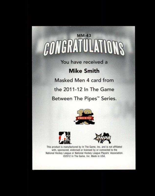 MM-43 Mike Smith 2011-12 Between the Pipes Masked Men 4 Gold Parallel - Image 2 of 2