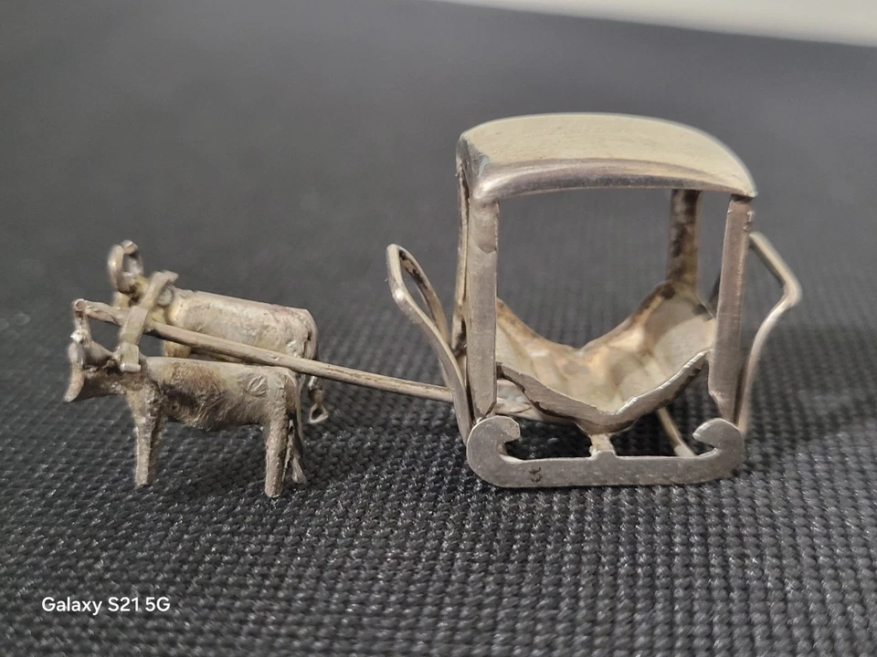 Антикварный голландский? Миниатюрная тележка для быков сани из стерлингового серебра 20 век 7 г - Изображение 2 из 4