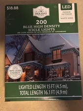 NEW Holiday Time - 200 BLUE LED High Density Icicle Lights White Wire