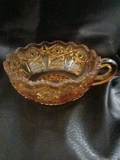 Vintage L. E. Smith Glass Heritage Line Amber Nappy Vessel w/ Handle, Bowl, Cup