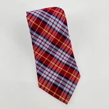Peter Millar Silk Tie Red Blue Plaid Tartan Hand Folded 100% Silk Necktie