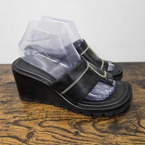VTG Fashion Bug Wedge Sandals Size 8.5M Chunky Y2K 90s Bratz Grunge Goth - Image 1