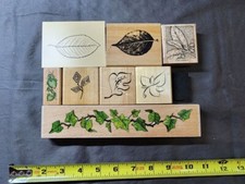 Lot of 8 Rubber Stamp Wood Mounted Used New Leaves and Vine Theme