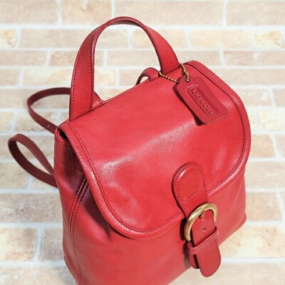 Old Coach Leather 2WAY Mini Backpack Shoulder Bag Red 4152
