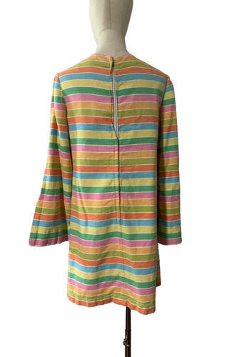 vintage striped bell sleeve handmade Mod GoGo midi dress 70s 60s retro groovy - Picture 9 of 14