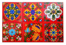 Ceramic Wall Tiles Wall Tiles Wall Mosaic 4 x 4 Inch Pack of 6 Tiles Red  Multi