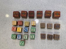 Vintage Wooden Childs Building Blocks Mixed Lot of 6 Large, 19 Small with Disney