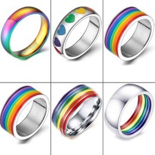 Rainbow Colorful Round Ring -Stainless Steel Rings Unisex Couple Fashion Jewelry