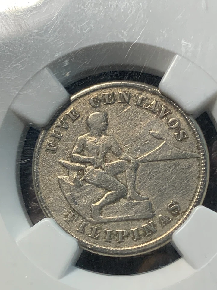 US PHILIPPINES 5 CENTAVO 1918-S MULED W/ 20 CENTAVO REVERSE NGC F DETAILS SCARCE - Image 4 of 4