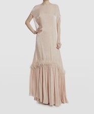  1455 Badgley Mischka Women's Pink Sequin Feather High Neck Gown Dress Size 8
