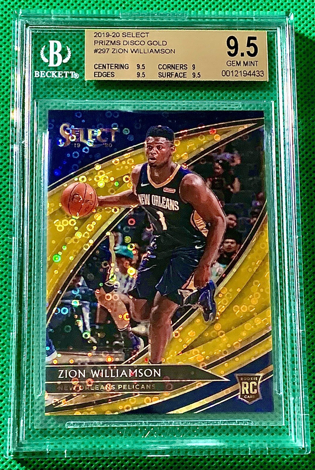 2019-2020 ZION WILLIAMSON SELECT GOLD PRIZM # /10 COURTSIDE BGS 9.5 ROOKIE