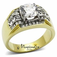 Men's 2.80ct Cubic Zirconia Gold Ion Plated Stainless Steel Ring Sizes 8-13