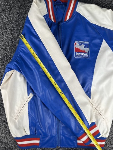 VTG Indy 500 Car Racing Series Jacket Faux Leather Zip Up Embroidered Mens Small - Picture 14 of 14