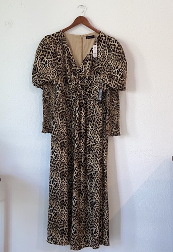 NWT New York & Company Animal Print Black, Blue & White Button Up Dress 