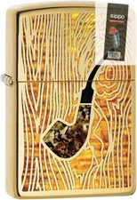 Zippo 99725 Pipe in Fuzion High Polish Brass Lighter + FLINT PACK