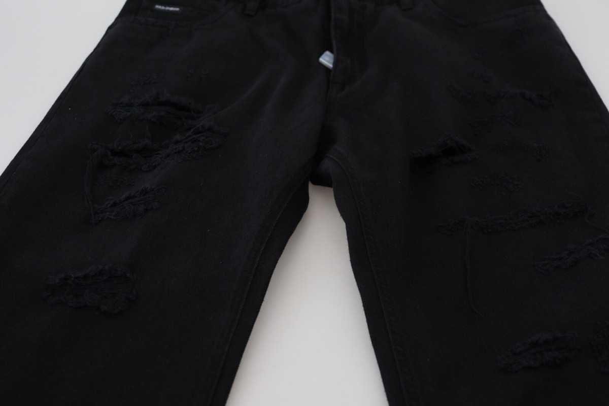 DOLCE & GABBANA Jeans Black Loose Regular Torn Cotton Denim