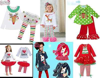 NEW Girl's Christmas Tutu Santa Reindeer Holiday Party 2-Piece Outfit Set