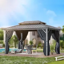 10x12 Gazebo Hardtop Double Roof Canopy Galvanized Iron Aluminum Outdoor Garden