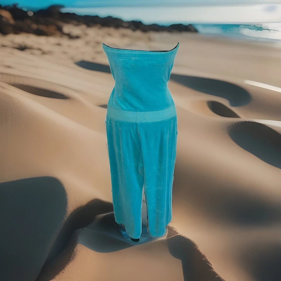 Sexy Mameluco/Traje de Juego/Cubrimiento de Playa Juicy Couture M Vintage Y2K Terry Lujo Aqua Foto 4 de 4
