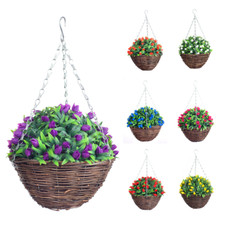 Best Artificial Tulip Flower Hanging Wicker Basket Planter Garden UV Stable