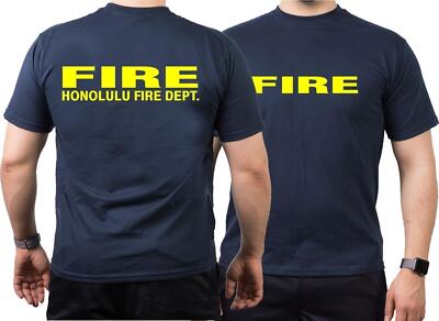 T-Shirt navy, Honolulu (Hawaii) Fire Dept. (neongelb)