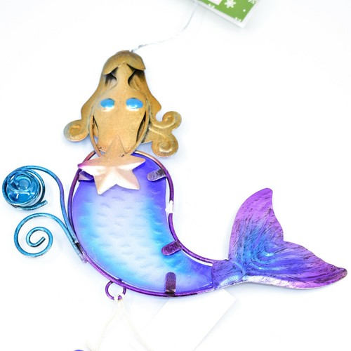 Metal & Glass Mermaid Coastal Beach Ocean Marine Mythical Yard Garden Ornament - Picture 2 of 3