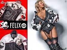 🔥Very Rare FELIX THE CAT White Black Leather Cartoon Bomber Jacket 90s Hip Hop!
