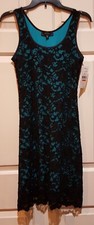 Karen Kane 2L36526 Turquoise/Black Stretch Floral Scallop Lace Tank Dress, S